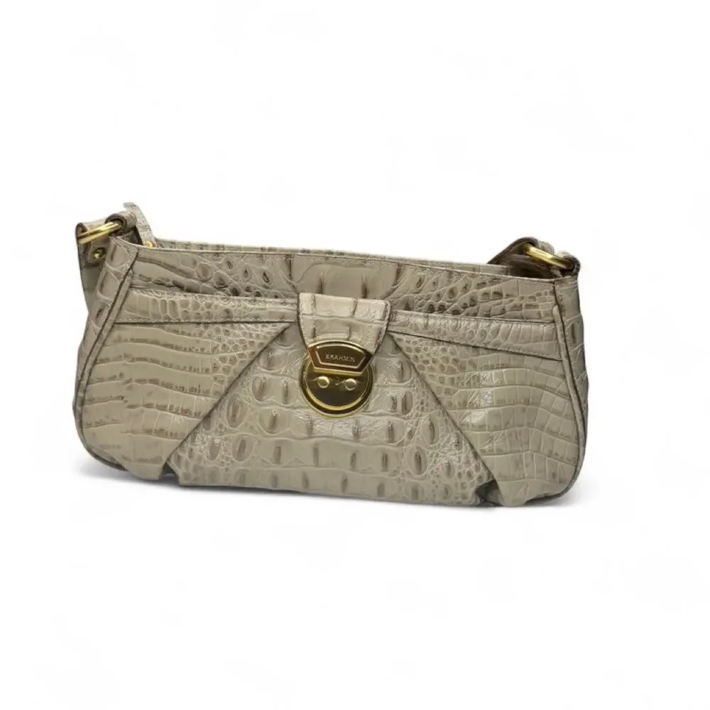 Brahmin Croc Embossed Shoulder Bag – Cream/Vanilla | Dust Bag Included